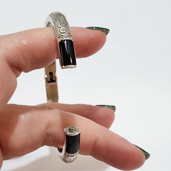 Brighton Silver and Black Enamel Hinged Bracelet - Picture 2 of 6